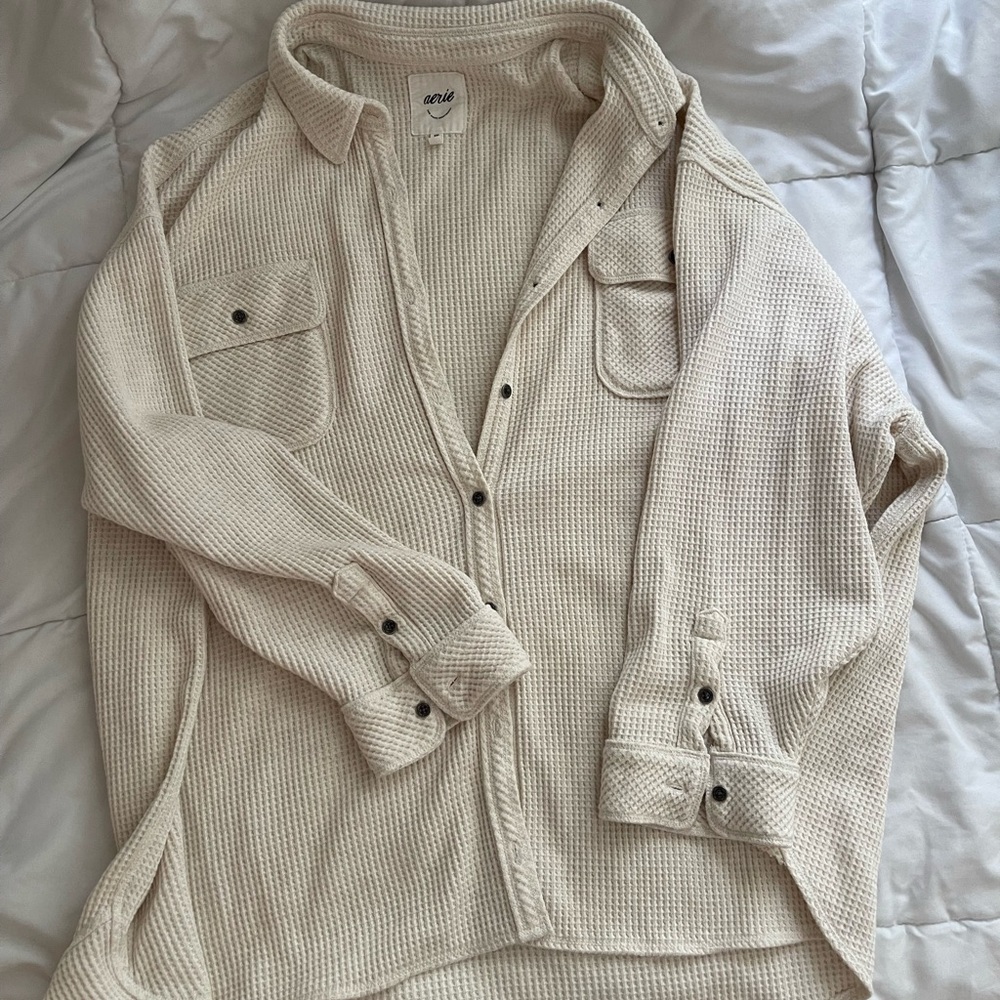 Aerie Cream Lumberjane Waffle Shirt